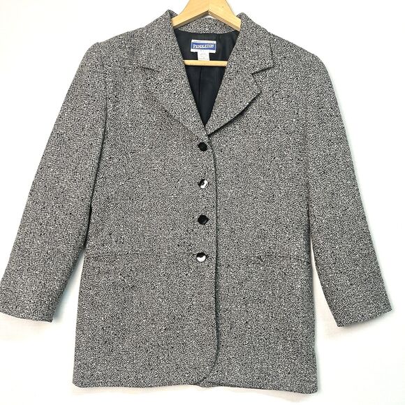 VTG Pendleton Classic Womans Size 8 Gray Black Tweed Wool Blazer Jacket - Picture 1 of 10